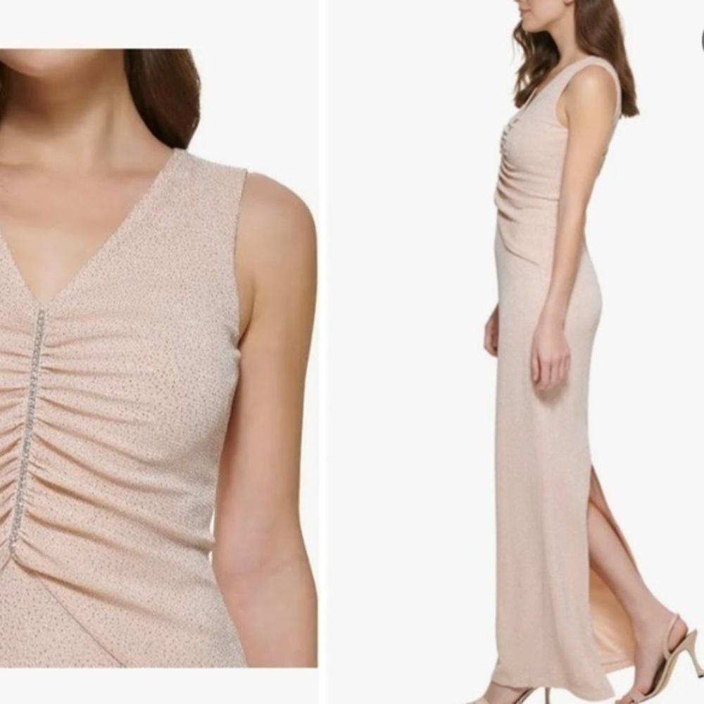 CALVIN KLEIN Embellished Maxi Evening Glitter Dress in Blossom